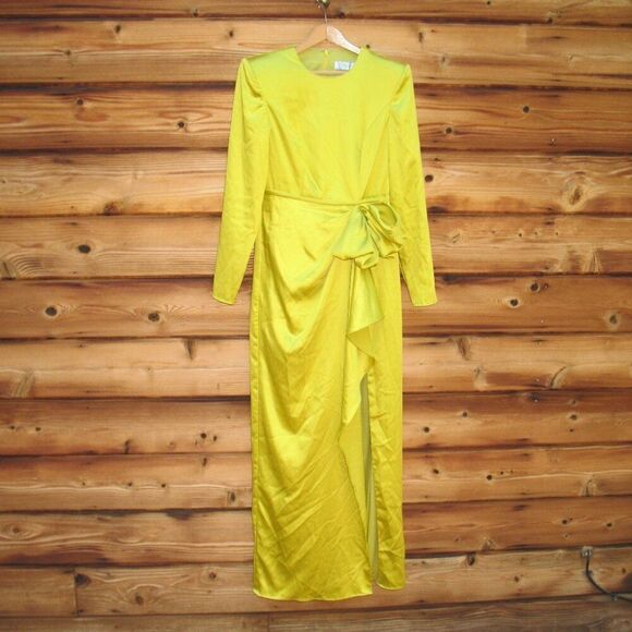 MAC DUGGAL  Chartreuse Long Sleeve Structured Bow Draped Gown 4 - Picture 5 of 13